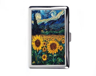 Sunflowers Cigarette Case Wallet Business Card Holder Fine Art Painting Van  Gogh