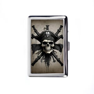 Vintage Metal Cigarette Case Art Nouveau Skull Pirate Metal Wallet Storage Box