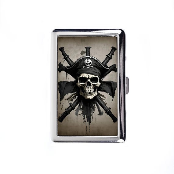 pirate cigarette case Vintage Metal Cigarette Case Art Nouveau Skull Pirate Metal Wallet Storage  Box