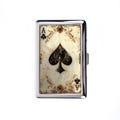 Vintage Metal Wallet Box Cigarette Case Ornate Vintage Ace of Spades Playing Card with Artistic Floral Ornaments and Distressed Texture product logo