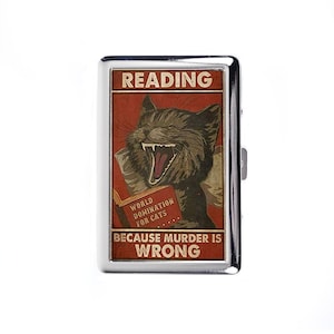 Vintage Metal Cigarette Case Art Nouveau Style Reading Cat Metal Wallet Storage Box