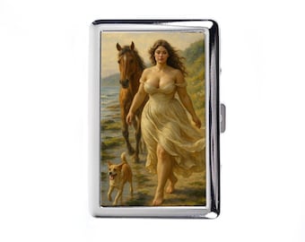 Vintage Metal Cigarette Case Walking On The Beach Wallet Storage Box Metal Box, Small Gift For Friends