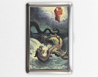 Gustave Doré Created in Bible illustration Leviathan, Cigarette Case Vintage Metal Box Wallet