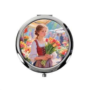 Girls makeup mirror at the Art Nouveau tulip flower market, pocket mirror for women gift, Compact Mirror, Pill Case, Pill Box