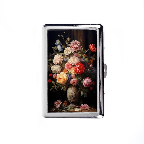 Vintage Metal Cigarette Case Art Nouveau Blooming Floral Metal Wallet Organizer