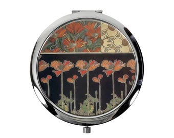 Espejo de maquillaje redondo o caja de medicinas con diseño floral de William Morris, regalo pequeño y exquisito, espejo compacto, caja de almacenamiento, pastillero