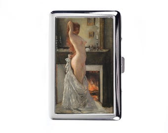 Henri Gervex, Parisina en su toilette. Cigarette Case Vintage Metal Box Wallet