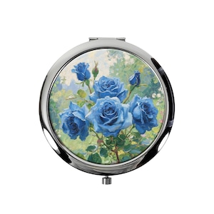 Blauer enchantress rose handgemalter Schminkspiegel, kleiner runder Handspiegel, Taschenspiegel für weibliche Geschenke