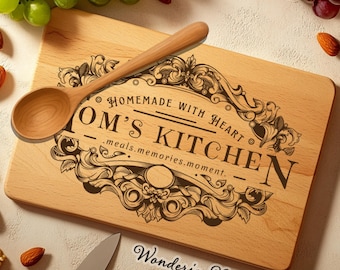 Tabla de embutidos Mom's Kitchen SVG: Diseño vintage grabado con láser (descarga digital)