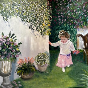 Girl in the Garden: Original Art Oil Painting