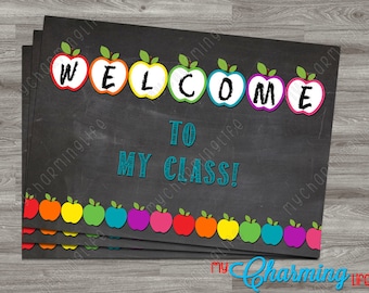 Welcome to My Class Printable Teacher Note Cards Postcards - 4x6 or 5x7 - Customizable with Grade - Back to School - Choice of Background