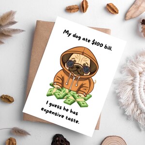 Chien riche, carte d'argent, carte inspirée de chien, DAD JOKES, carte drôle de fête des pères, carte de fête des pères pour les nouveaux papas, carte pour les papas, carte drôle,