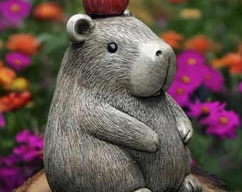 Estátua de capivara em concreto, escultura fofa de roedor para jardim, estatueta de animal em cimento, decoração de vida selvagem para exteriores, ornamento de capivara feito à mão, presente.