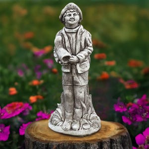 Young boy statue Concrete boy with shoe figurine Stone man decor Outdoor boy figure Handmade garden art Sculpture lover gift Lawn ornament