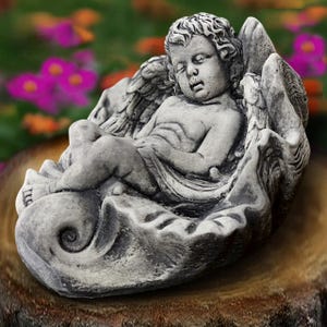 Concrete angel statue Relaxing angel figurine Stone memorial children sculpture Cement kids ornament Handmade angel decor Front door decor