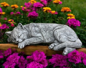 Estatua de gato de hormigón, figura de gato durmiendo de piedra, escultura conmemorativa para mascotas, adorno para puerta de entrada, decoración de animales para exteriores, regalo hecho a mano para amantes de los gatos.