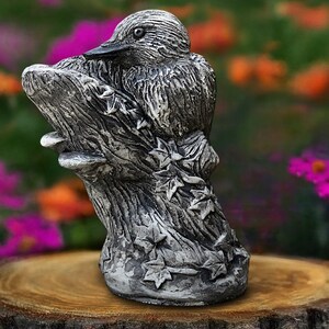 Stone bird on tree sculpture Concrete bird statue Cement bird figurine Forest bird ornament Stone bird decoration Woodland garden statue