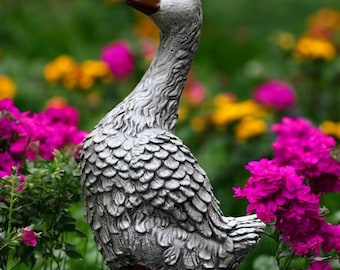 Estatua de ganso de hormigón, figura de pájaro para exterior, escultura de ganso de piedra para jardín, decoración de patio de granja de cemento, adorno de aves acuáticas hecho a mano, regalo