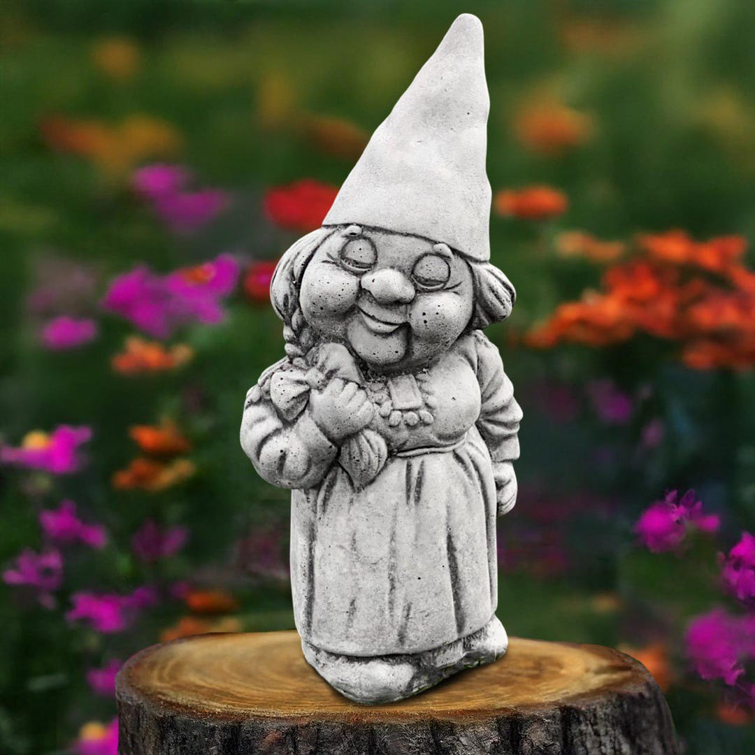 Concrete Gnome Figurine Cement Elf Woman Stone Troll Fairy Garden ...