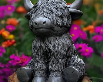 Escultura de vaca enorme Estatua de vaca de las tierras altas de hormigón Figura de ganado de las tierras altas de piedra Arte de vaca de las tierras altas hecho a mano Decoración de puerta de entrada