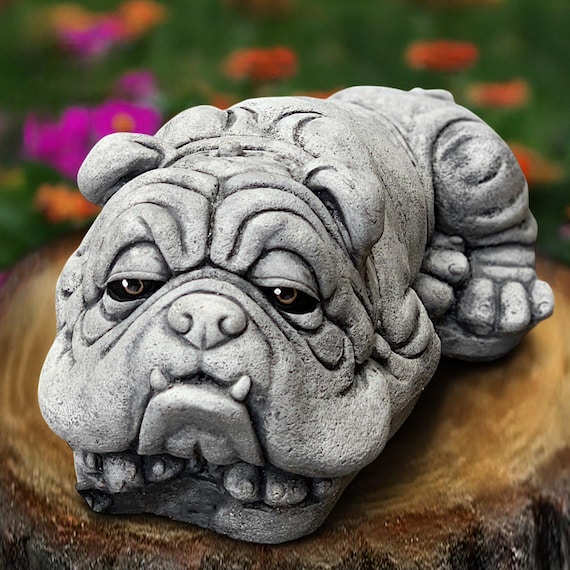 Statua Carlino Seduto In Pietra - Decorazione Da Giardino Resistente Al Gelo - 21 Cm, 4 Kg