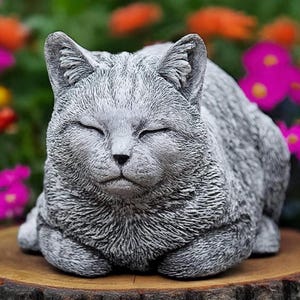 Figura de gato durmiendo para jardín, estatua de gatito de hormigón, estatua conmemorativa para mascotas al aire libre, decoración de gato de piedra para patio, regalo de pérdida de gato para adorno del hogar