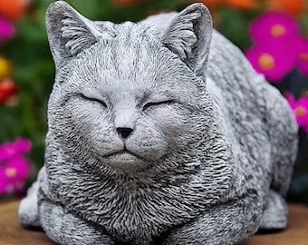 Figura de gato durmiendo para jardín, estatua de gatito de hormigón, estatua conmemorativa para mascotas al aire libre, decoración de gato de piedra para patio, regalo de pérdida de gato para adorno del hogar