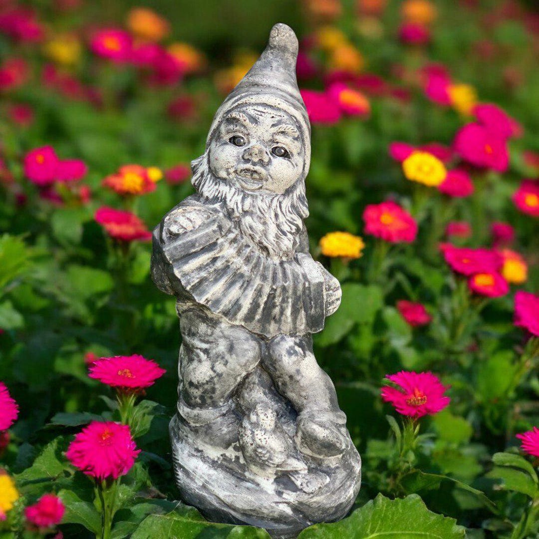 Concrete Gnome Statue With Accordion Elf Playing Accordion Figurine ...