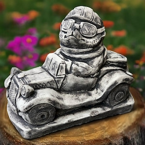 Mole driving a car statue Garden mole sculpture Outdoor animal decor Cement mole at the wheel Whimsical critter figurine Gift for mole lover