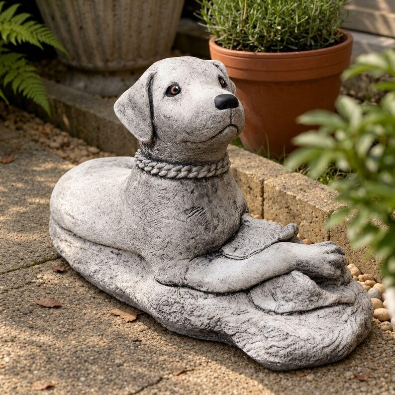 Lab Memorial Sign Handmade Stone Labrador Statue Concrete Dog Garden Sculpture Outdoor ...
