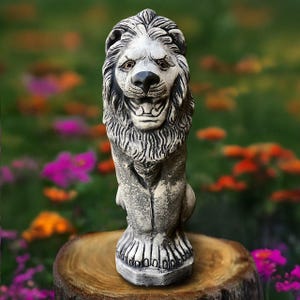 Massive lion statue Concrete lion sculpture Lion garden figurine Sitting lion decor Outdoor lion ornament Handmade lion art Lion lover gift