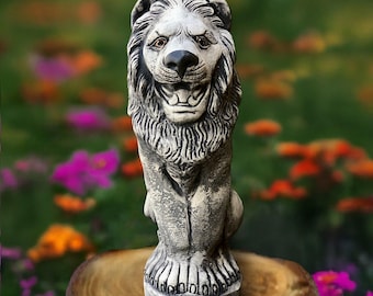 Massive lion statue Concrete lion sculpture Lion garden figurine Sitting lion decor Outdoor lion ornament Handmade lion art Lion lover gift