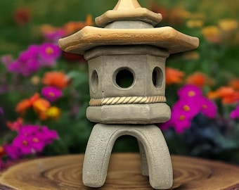 Hypertufa Garden Lantern 3 Sizes | Square Japanese Lantern | Taupe