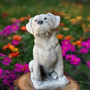 Concrete bulldog statue Sitting boxer dog figurine Rottweiler cement sculpture Realistic stone pet memorial Garden yard art Dog lover gift