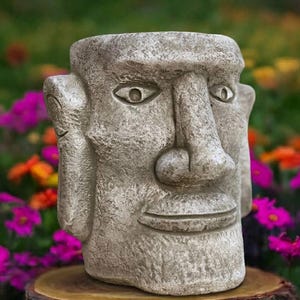 Stone moon head sculpture Concrete bust figurine  Outdoor face ornament Front door figurine Garden and home decor Massive flower pot statue