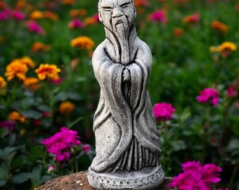 Concrete chinese man statue Asian garden sculpture Outdoor cement figurine Oriental decor Zen style Yard ornament Home accent decoration