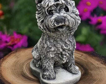 Outdoor Yorkie dog statue Concrete dog figurine Stone Wetsie dog figurine Memorial Yorkie decoration Handmade Westie dog ornament Lover gift