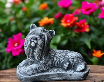 Concrete yorkie sculpture Dog memorial figurine Stone yorkshire terrier Outdoor statue Garden decor Pet ornament Yorkie lover gift tribute