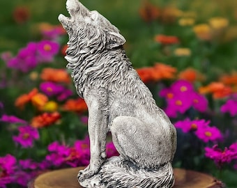Estatua de lobo aullando de hormigón Escultura de lobo de piedra grande Adorno de césped para jardín al aire libre Figura de lobo de cemento Regalo para amantes de los lobos Arte de piedra de vida silvestre