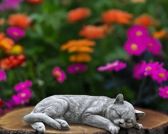 Estatua de gato durmiendo, figura de gatito de hormigón, escultura conmemorativa de piedra para mascotas, arte para patio al aire libre, decoración de gato para jardín, adorno de animal, regalo para amantes de los gatos