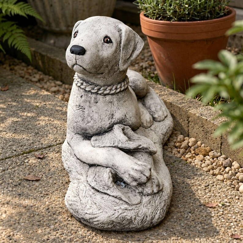 Lab Memorial Sign Handmade Stone Labrador Statue Concrete Dog Garden Sculpture Outdoor ...