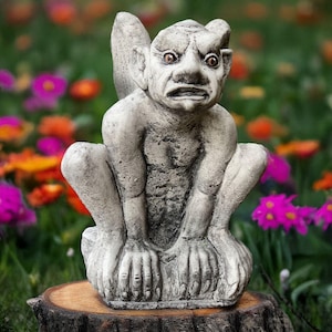 Stenen waterspuwer standbeeld buiten betonmonster enge sculptuur voor tuin schepsel beeldje middeleeuws ornament mythische tuin voogd cadeau