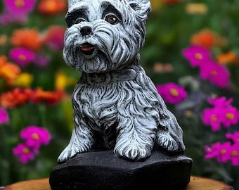 Concrete yorkie statue Dog memorial figurine Cute yorkshire terrier Sculpture outdoor Garden decor Pet ornament Yorkie lover gift tribute