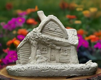 Outdoor fairy house sculpture Concrete home figurine Stone cottage ornament Handmade house decoration Front door statue Fairy house art Gift