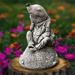 Concrete mole statue Stone mole sculpture Garden mole ornament Cement mole figurine Outdoor animal statue Mole lawn decor Animal yard art