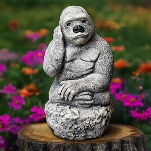 Concrete gorilla statue Garden monkey sculpture Stone gorilla decoration Outdoor animal ornament Cement wild animal ornament Lover gift