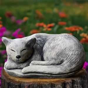 Estatua de gato durmiendo de hormigón, figura de gatito para exterior, escultura de gatito de cemento, adorno de piedra para mascota, decoración de animales de jardín, regalo para amantes de los gatos