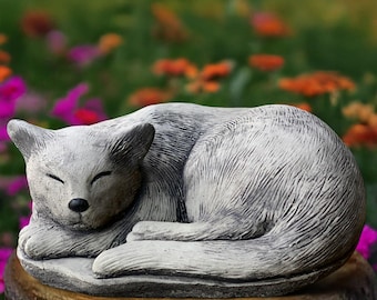 Estatua de gato durmiendo de hormigón, figura de gatito para exterior, escultura de gatito de cemento, adorno de piedra para mascota, decoración de animales de jardín, regalo para amantes de los gatos