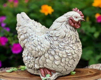 Estatua de gallina de granja de hormigón Figura de pollo de cemento Escultura de pájaro de jardín Decoración de granja de piedra Adorno de patio al aire libre Regalo para amantes de las gallinas