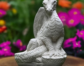 Estatua de dragón de piedra, adorno de jardín, escultura medieval, criatura de hormigón, decoración para exteriores, guardián sentado, figura para patio, regalo para amantes de los dragones